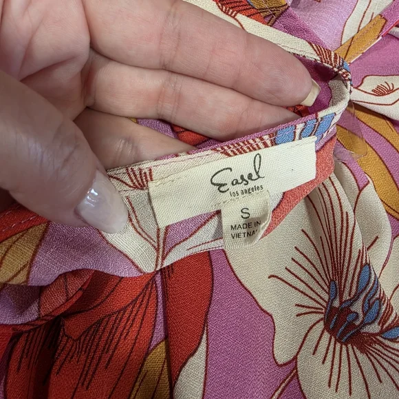 Easel Small Pink Jumpsuit Vibrant Tropical Wide Leg Palazzo Style Vacation - Picture 9 of 11